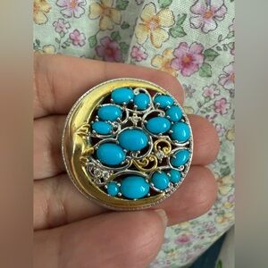 RARE TWO TONE STERLING SILVER 925 , TURQUOISE PENDANT CRESCENT MOON vintage!